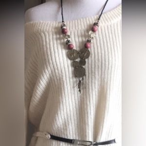 MODA INTERNATIONAL cream off shoulder self belting sweater dress WOOL/acrylic sm